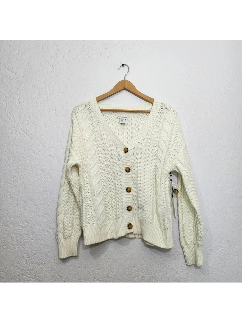 Cream Cable Knit Button Front Cardigan